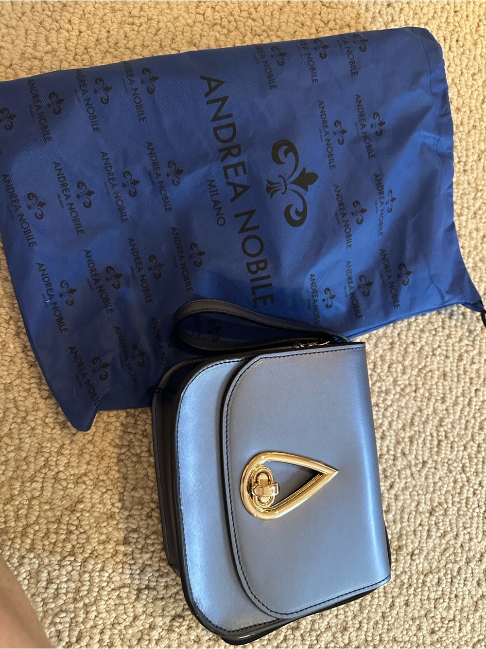 Blue Leather Crossbody Bag with Gold Accent new